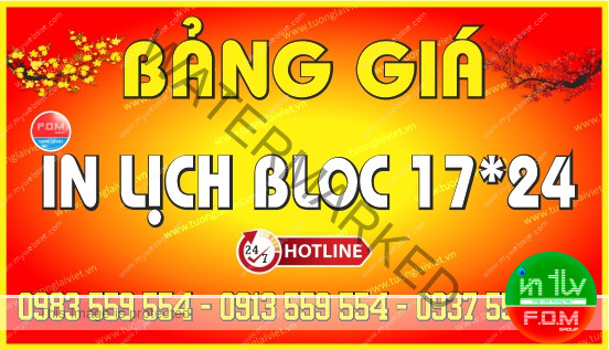 Bảng giá Lịch Bloc Khổ Đại 17x24