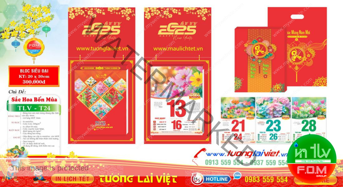 Mẫu Lịch Bloc Bảng Treo Sơn Mài