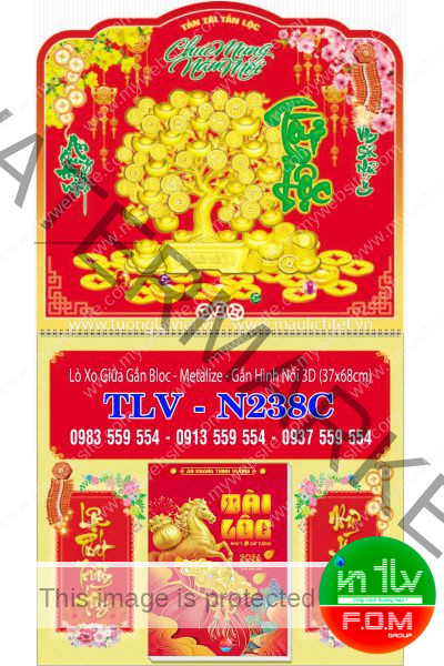 Lịch lò xo giữa dán nổi Tài Lộc