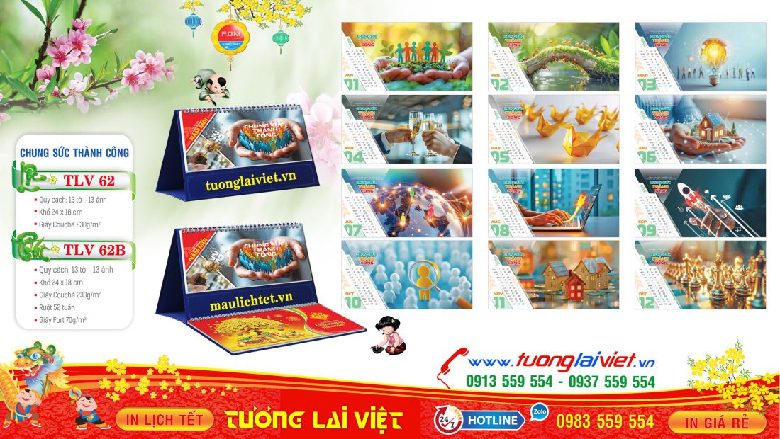 Mẫu Lịch Bàn 13 Tờ Chung Sức Thành Công