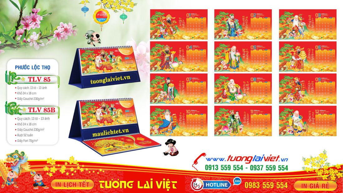 Mẫu Lịch Bàn 13 Tờ Phúc Lộc Thọ