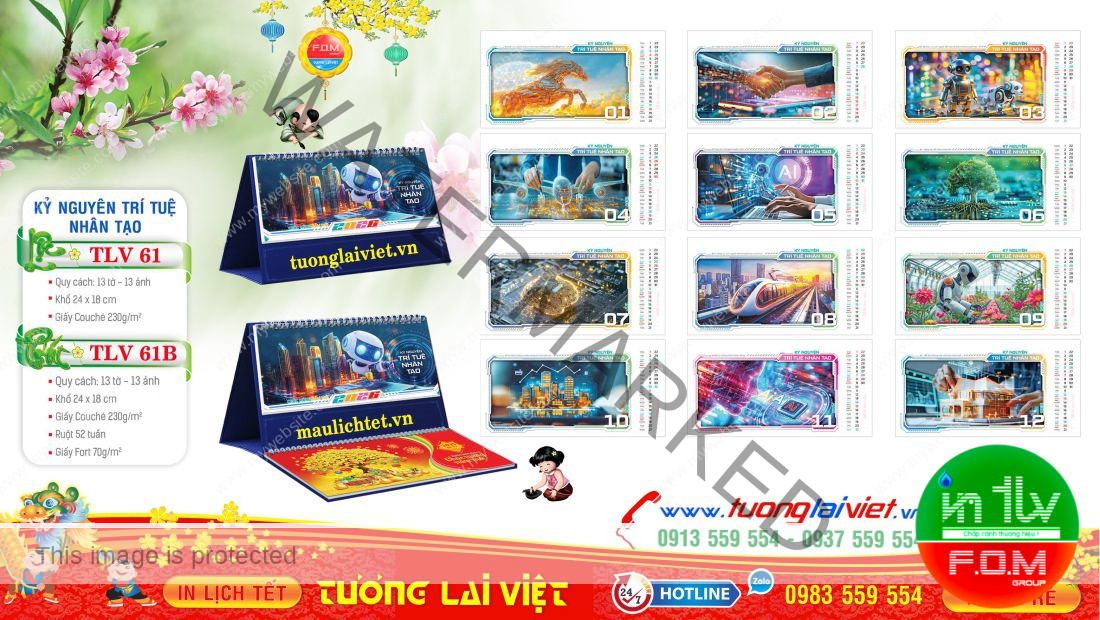 Mẫu Lịch Bàn 13 Tờ Trí Tuệ Nhân Tạo