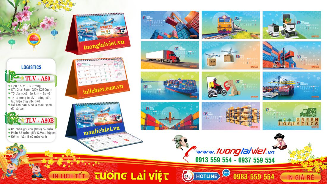 Mẫu Lịch Bàn 15 Tờ Logistics Vận Chuyển