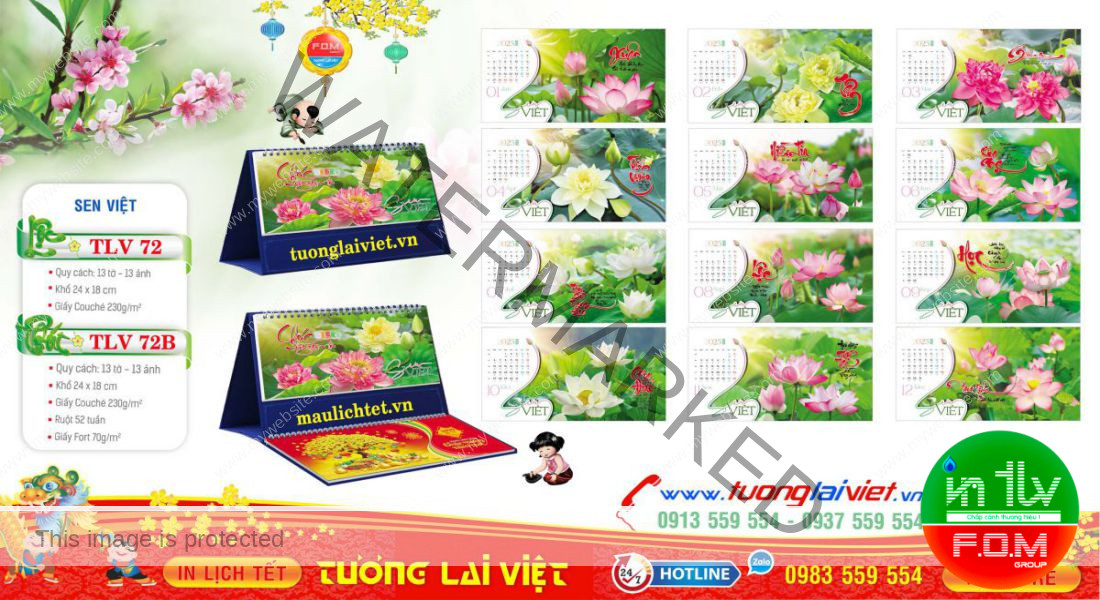 Mẫu Lịch Để Bàn Hoa Sen