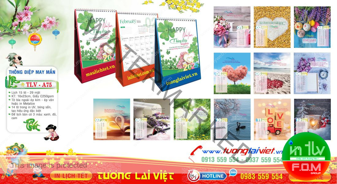 Mẫu Lịch Để Bàn Thông Điệp May Mắn