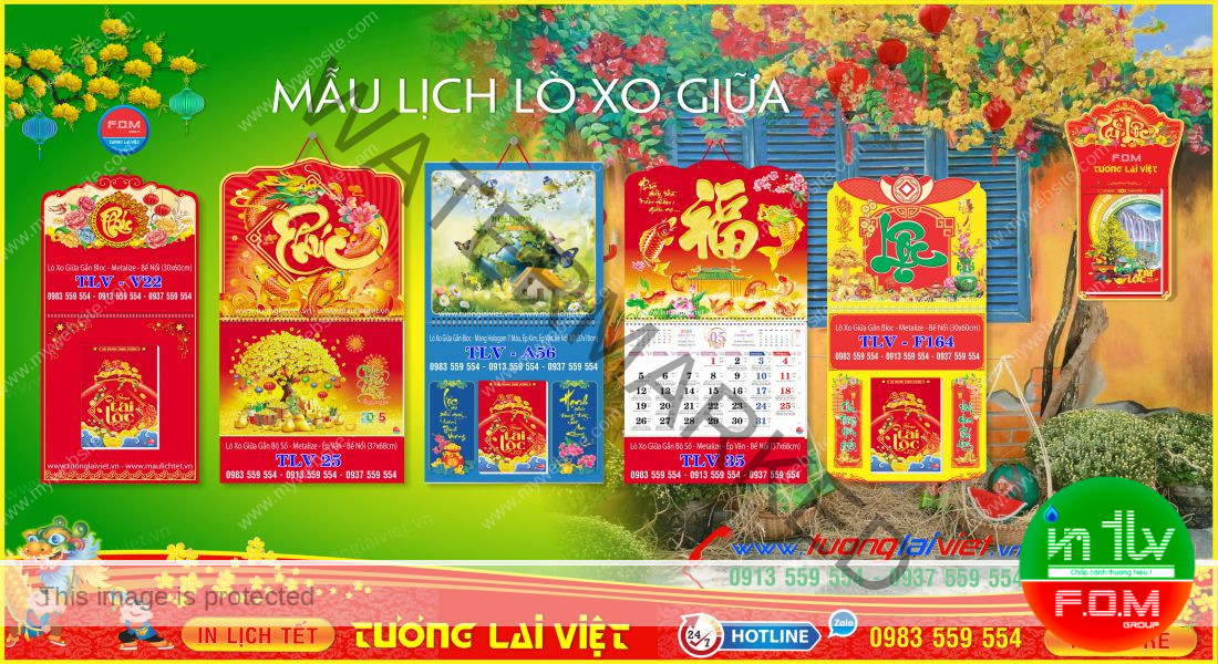 Mẫu Lịch Tết Lò Xo Giữa